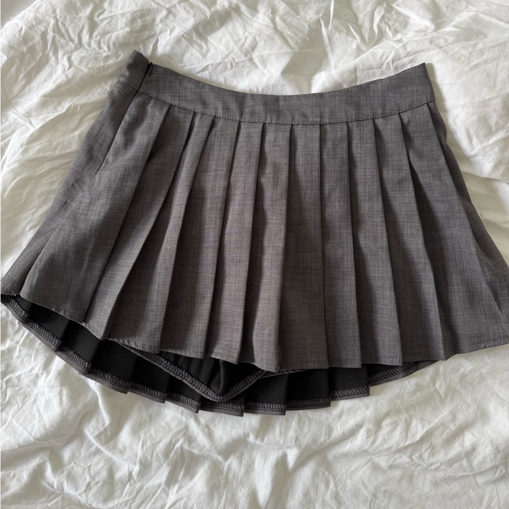 Gray Pleated Mini Skirt